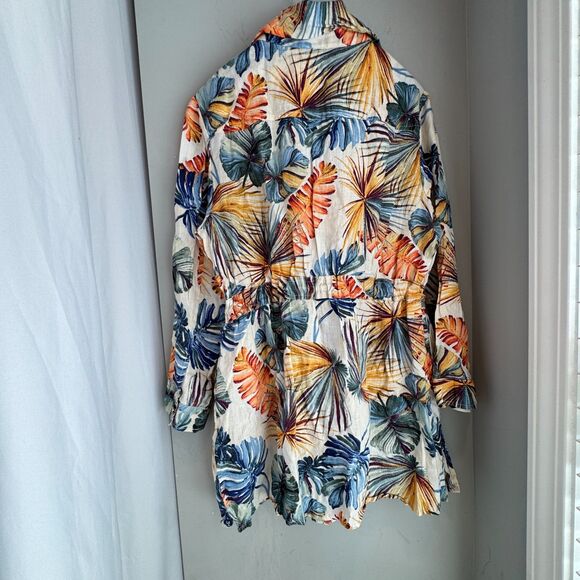Chico’s 3P Jungle Palms Linen Utility Duster Jacket US 16/18P Multi-Color - Picture 5 of 8